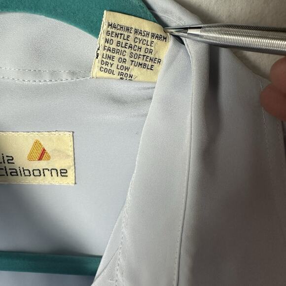 Liz Claiborne Light Blue Button Blouse Women Sz 8 Work Wear Career Shirt Vtg 80s - Picture 8 of 11